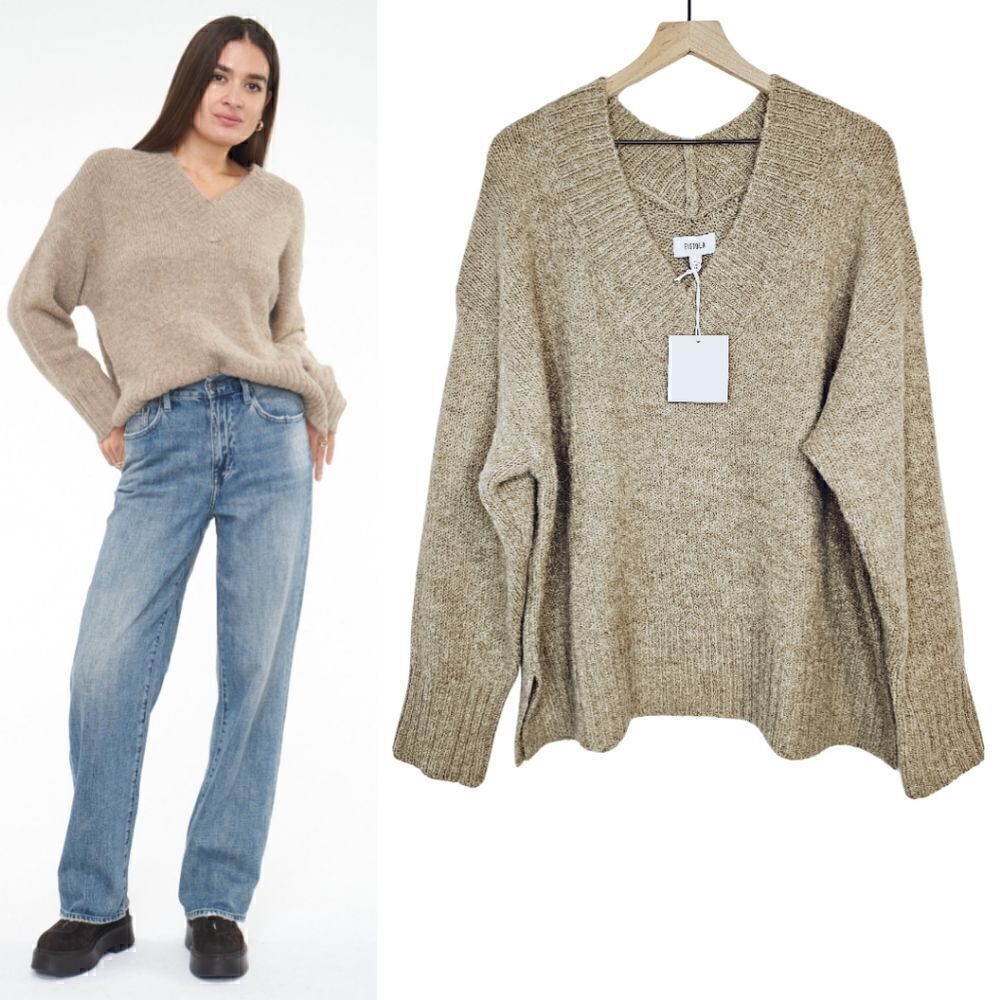 New! Pistola Vania Wool Alpaca Oversized Ribbed Knit V Neck Lagenlook Sweater